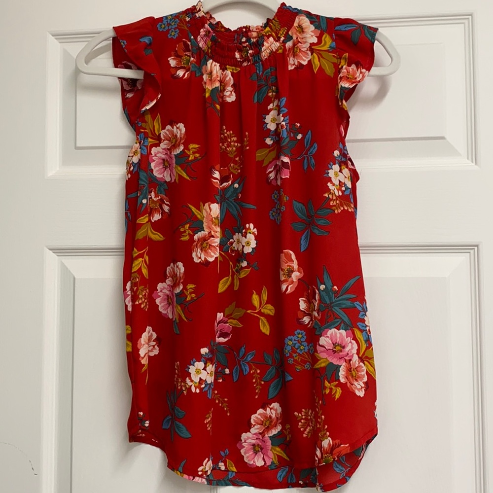 Red floral Ann Taylor Loft top.